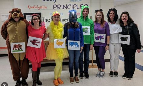 Teacher Book Character Costumes Group, Book Character Dress Up Day, Character Dress Up Day, Teacher Book Character Costumes, Team Halloween Costumes, Brown Bear Book, Storybook Character Costumes, Book Characters Dress Up, Pumpkin Song