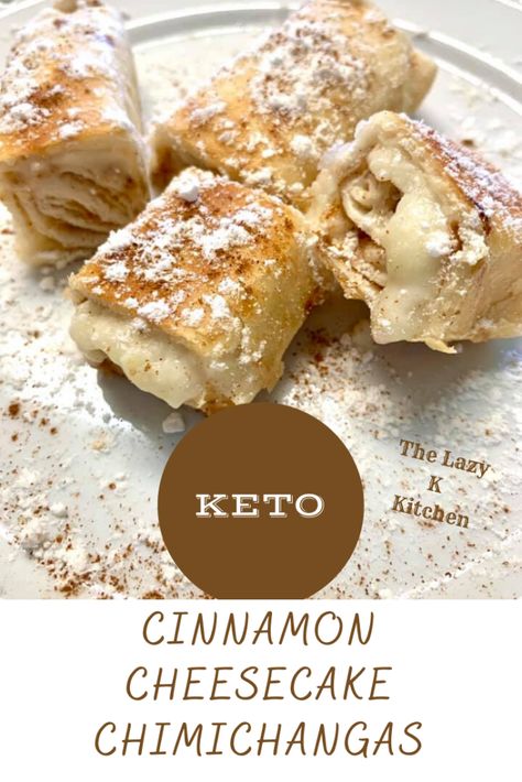 Cheesecake Chimichangas, Dolce Poche Calorie, Cinnamon Cheesecake, Low Carb Backen, Keto Cinnamon, Postre Keto, Keto Biscuits, Recetas Keto, Keto Brownies