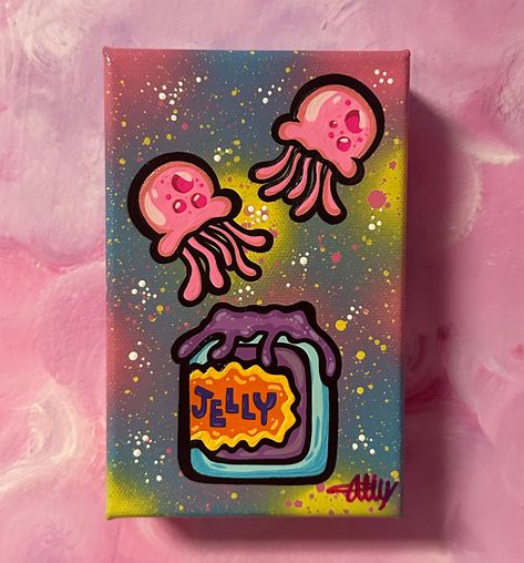 4" x 6" stretched canvas hand painted original painting Simple Doodle Painting, Cute Scream Painting, Fun Easy Acrylic Paintings, Sponge Bob Canvas Painting, Mini Canvas Paintings Beginner, Paint Pen Canvas Art, 6x6 Canvas Painting Ideas, Edm Painting, Groovy Paintings Ideas