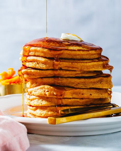 These sweet potato pancakes are so fluffy, moist and flavorful, they've moved to the top of our favorites list! The ultimate way to transform leftover sweet potatoes into a satisfying breakfast. #sweetpotatopancakes #sweetpotato #sweetpotatorecipe #pancakes #pancakerecipe #breakfast #breakfastidea Leftover Sweet Potatoes, Sweet Potato Pancake, Irish Potato Pancakes, Sweet Potato Pancakes Recipe, Mashed Potato Pancakes, Boiling Sweet Potatoes, Irish Potato, Homemade Pancake Recipe, Sweet Potato Bread