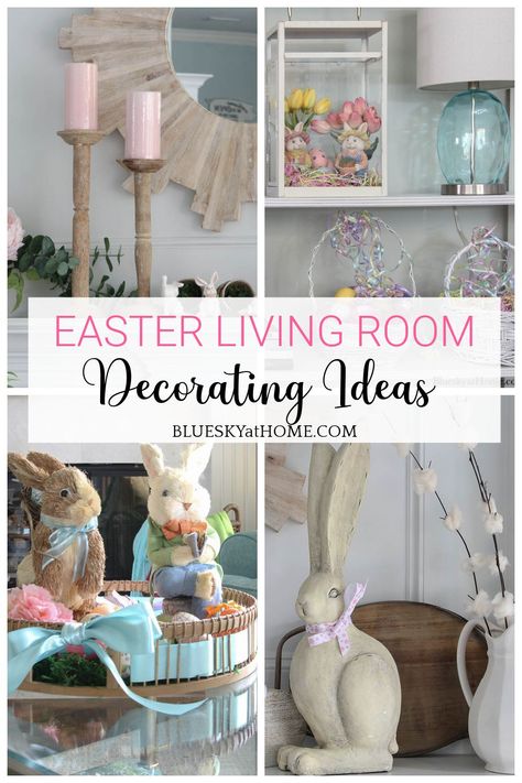 Easy Easter Decorating Ideas for Your Living Room. Easter vignettes for your mantel, coffee table, and bookcase for pretty spring decorating. #easterdecorating #easterdecor #springdecorating #decoratingideas Easter Living Room Decor, Easter Living Room, Easter Vignettes, Easter Decorating Ideas, Coffee Table Vignettes, Simple Living Room Decor, Easter Decorating, Easy Easter Decorations, Spring Decor Diy