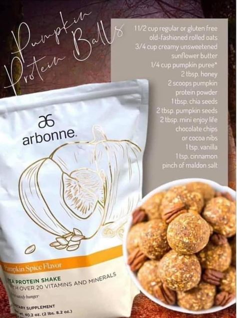 Christmas Vegetarian, Pumpkin Protein Balls, Arbonne Shake Recipes, Arbonne Protein, Arbonne Nutrition, Arbonne Recipes, Pumpkin Protein, Protein Balls Recipes, Healthy Living Recipes