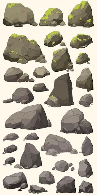 Massive collection of digital drawing of rocks, EPS format, easy way to edit Stone Drawing Tutorials, Draw Rocks Tutorials, Stylized Rocks Concept Art, Stone Circle Illustration, Crystal Reference Drawing, Mossy Rock Drawing, Igneous Rocks Drawing, Landscapes Drawing Easy, How To Paint Stone