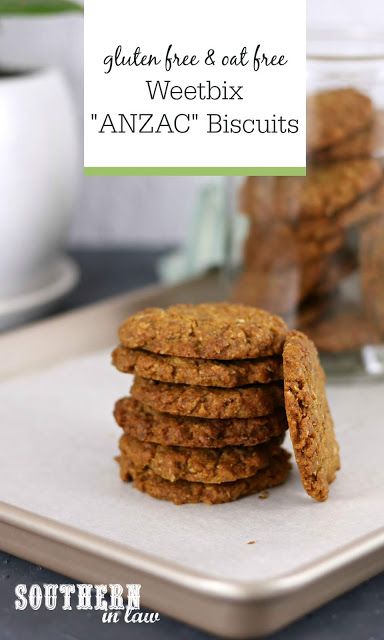 Gluten Free Weetbix ANZAC Biscuits Recipe - oat free, gluten free, egg free, ANZAC cookies, australian recipes Low Fat Biscuits, Healthy Anzac Biscuits, Anzac Cookies, Healthy Biscuits, Anzac Biscuits, Gluten Free Biscuits, Gluten Free Cookie Recipes, Australia Food, Gluten Free Egg Free