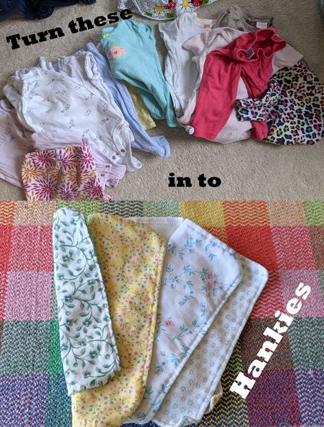 Diy Hankies, Reuse Baby Clothes, Reusing Clothes, Reusable Things, Sustainable Sewing, Reuse Old Clothes, Old Baby Clothes, The Germs, Baby Sheets