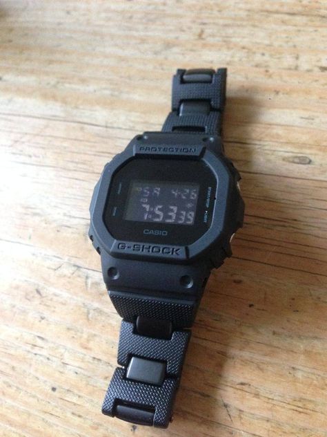 Casio G Shock DW5600BB on a black stainless steel bracelet Longines Watch Men, G Shock Watches Mens, Breitling Watches Mens, American Logo, G Shock Black, Casio G Shock Watches, Casio Vintage, Stylish Watches Men, Vintage Swatch Watch