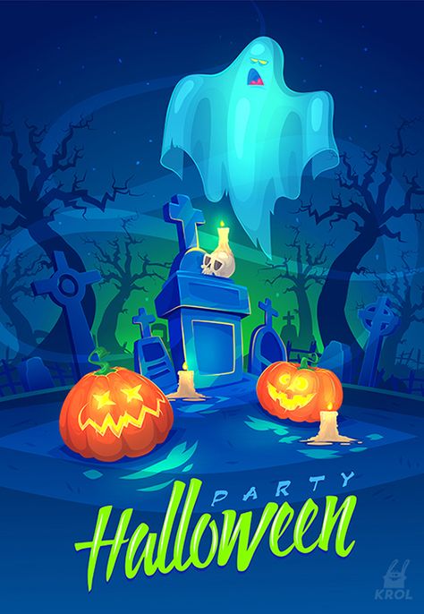 Happy Halloween illustrations (Vector) on Behance Spooky Landscapes, Halloween Screen Savers, Casual Drawing, Graveyard Halloween, Spooky Graveyard, Festival Illustration, Halloween Promotions, Imprimibles Halloween, Halloween Illustrations