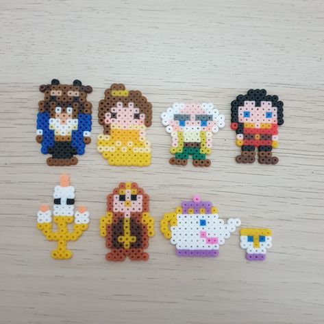 Perler Beads Ideas Characters, Disney Character Perler Beads, Small Disney Perler Beads, Disney Pearl Beads, Disney Fuse Beads, Disney Melty Beads, Beauty And The Beast Perler Beads, Perler Beads Characters, Beauty And The Beast Perler