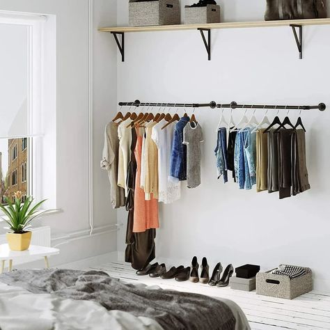 Rebrilliant 30”Heavy Duty Iron Garment Bar Wall Mounted Garment Rack Industrial Pipe Clothes Rack Clothes Hanging Rod Bar Multi-Purpose Hanging Rod Pipe Hanging Rack For Closet | Wayfair Pipe Clothes Rack, Armoire D'angle, Wall Hanging Storage, Clothes Hanging, Hanging Bar, Clothes Rail, Hanging Clothes, Closet System, Garment Racks