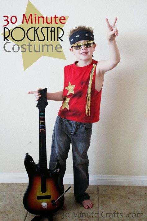 15 Last Minute Costumes for Boys that Won't Break the Bank ~ Creative Green Living Rockstar Costume Diy, 80s Rocker Costume, Diy Costumes For Boys, Boys Halloween Costumes Diy, Diy Costumes Kids Boys, Rockstar Costume, School Halloween Costumes, Rocker Costume, Rock Costume