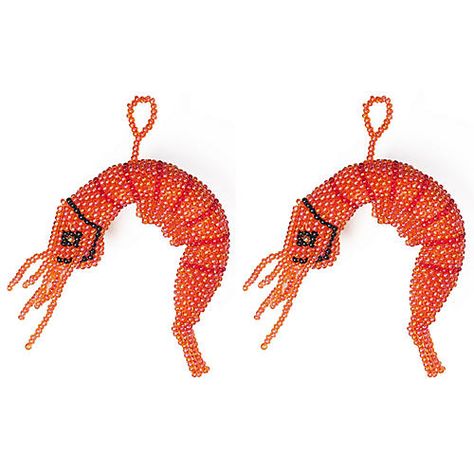 Beaded Shrimp Ornaments, Coral Shrimp Ornament, Precious Jewels, Beaded Animals, Bead Art, Stylish Home, Beading Patterns, Beaded Earrings, Home Furnishings, Crochet Earrings