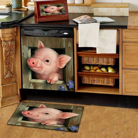 Pig Kitchen Decor, Pig Kitchen, Outside Flooring, Kitchen Farmhouse Decor, Dishwasher Cover, Dishwasher Magnet, Pig Farming, Bathroom Office, Entrance Mat