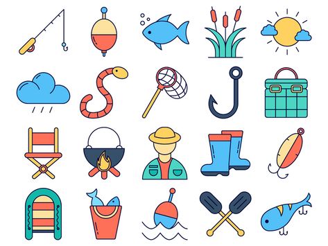 Fishing Vector Freebie Icon Set by DesZone.net - Free Vector Graphics Fishing Doodles, Fishing Icon, Icon Set Design, Free Icon Set, Fish Graphic, Cheese Tarts, Fish Vector, Icon Sets, Doodle Icon