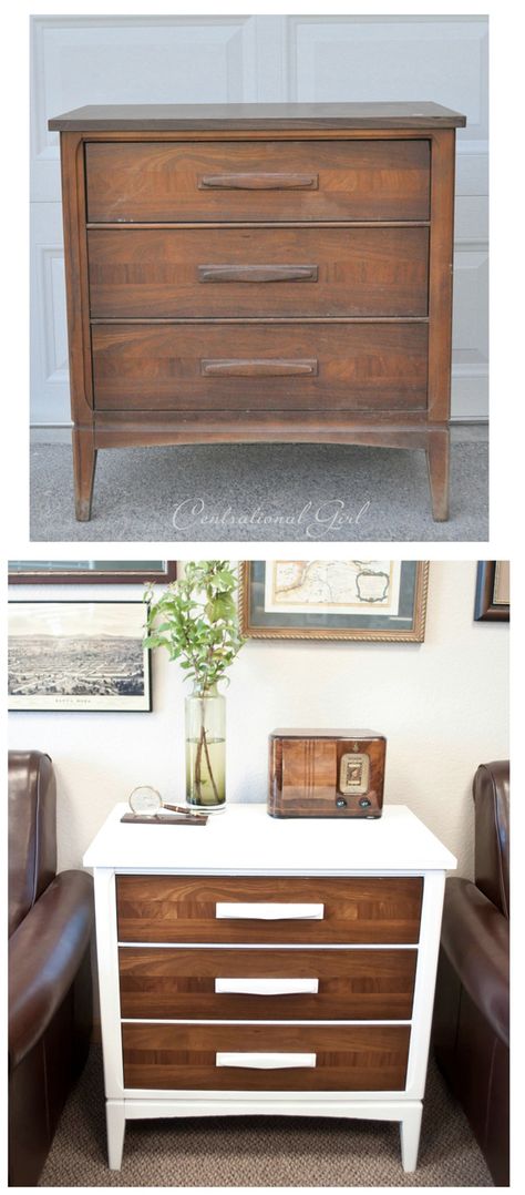 white and wood chest before and after - perfect home office storage piece Furniture Rehab, Design Del Prodotto, Refurbished Furniture, Furniture Restoration, Furniture Makeover Diy, Redo Furniture, Repurposed Furniture, Upcycled Furniture, Refinishing Furniture