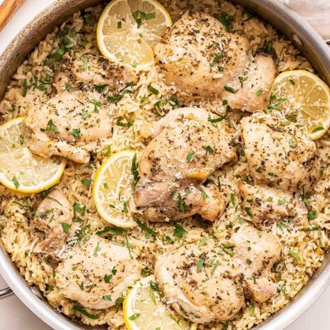 Lemon Chicken and Rice - Recipe Runner Lemon Chicken Rice Recipe, Chicken Thigh And Rice Recipe, Lemon Chicken And Rice, Recipe Runner, Lemon Chicken Rice, Lemon Chicken Thighs, Lemon Herb Chicken, Chicken Rice Recipes, Lemon Rice