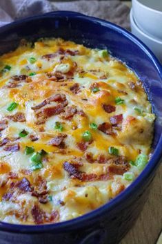 Loaded Cauliflower Casserole has all of the flavors of your favorite loaded baked potato casserole without all of the carbs.  Made with fresh cauliflower florets, sharp cheddar cheese, crispy bacon and green onions, this Loaded Cauliflower Casserole is the perfect keto low-carb side dish. | A Wicked Whisk #cauliflowercasserole #loadedcauliflowercasserole #loadedcauliflowercasseroleketo #loadedcauliflowercasserolelowcarb #cauliflowercasseroleketo #cauliflowercasserolelowcarb Loaded Baked Potato Casserole, Cauliflower Casserole Recipes, Loaded Cauliflower Casserole, Loaded Cauliflower, Baked Potato Casserole, Cauliflower Dishes, Weeknight Recipes, Loaded Baked Potato, Queso Cheddar