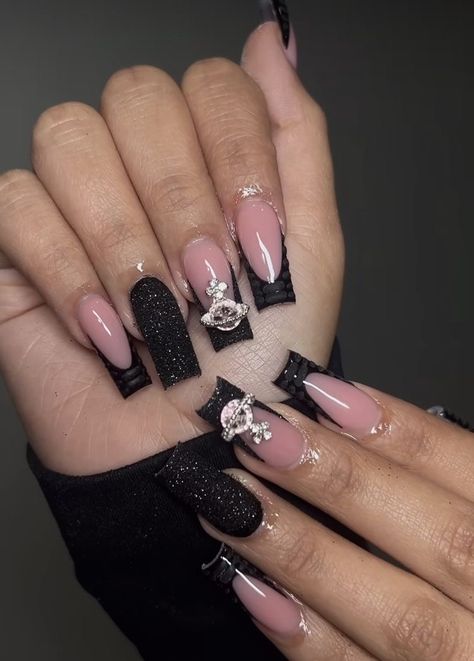 Spring House, Acrylic Toe Nails, Black Acrylic Nails, Long Acrylic Nail Designs, Colored Acrylic Nails, Girly Acrylic Nails, French Tip Acrylic Nails, Her Nails, French Acrylic Nails