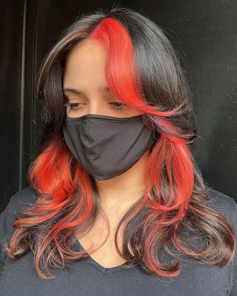 Red Color Block Hair, Color Blocked Hair, Colour Block Hair, Block Color Hair, Color Blocking Hair, Color Block Hair, Coral Hair, Block Color, Hair Creations