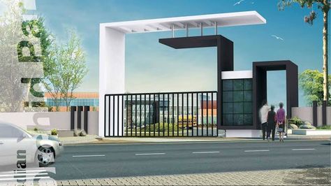 Compound Wall Designs, Compound Wall Gate Design, House Compound, Gate Arch, Compound Wall Design, Home Gate Design, Gate Wall Design, Front Wall Design, Fence Gate Design