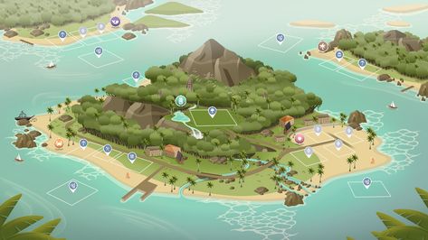 Sims 4 Fan Made Worlds, Sims 4 Cc Clothes Island Living, Sims 4 World Layout Ideas, Sims4 Worlds, Sims 4 Map Ideas, Island Sims 4 Cc, Sims 4 Newcrest Map Ideas, Sims 4 Island Living Cc, Sims Garden