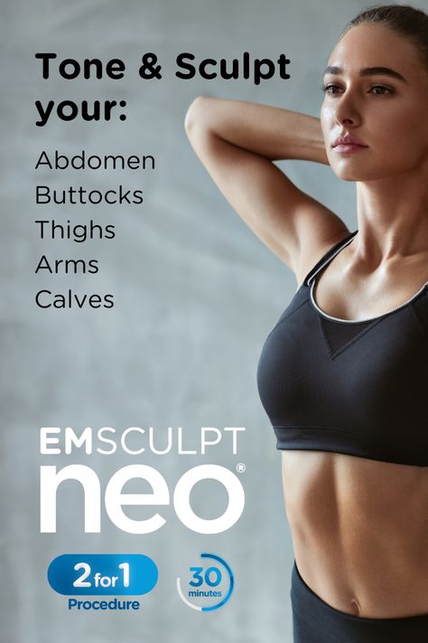 Emsculpt NEO combines synchronized radio-frequency technology with its patented HIFEM+ energy to build 25% more muscle (on average) in as little as four sessions. Emsculpt Neo, Ads Inspiration, Cosmetic Clinic, Hot Stone Massage, Stone Massage, Muscle Contraction, Aesthetic Clinic, Strong Muscles, Fat Reduction