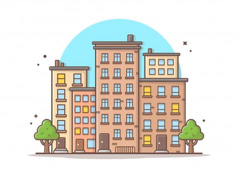 Cityscape vector icon illustration. beau... | Premium Vector #Freepik #vector #design #city #icon #cartoon Cute Building Illustration, Building Illustration Architecture, City Building Illustration, Architecture Cartoon, Buildings Illustration, Building Cartoon, Building Vector, Cartoon City, Cartoon Building