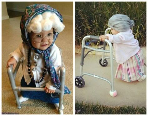 Old Lady Grandma Baby Costume....these are the BEST Homemade Halloween Costumes… Baby Grandma Costume, Grandma Halloween Costume, Old Lady Halloween Costume, Old Lady Halloween, Funny Baby Costumes, Grandma Costume, Baby Grandma, Old Halloween Costumes