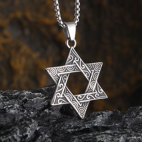 Vintage Jewish Star of David Pendant Necklace Men Women Jewish Hebrew Faith Amulet Jewelry Gift Amulet Jewelry, Pendant Necklace Men, Sea Jewelry, Jewish Star, Star Of David Pendant, Necklace Men, Casual Jewelry, Star Of David, Women Trends