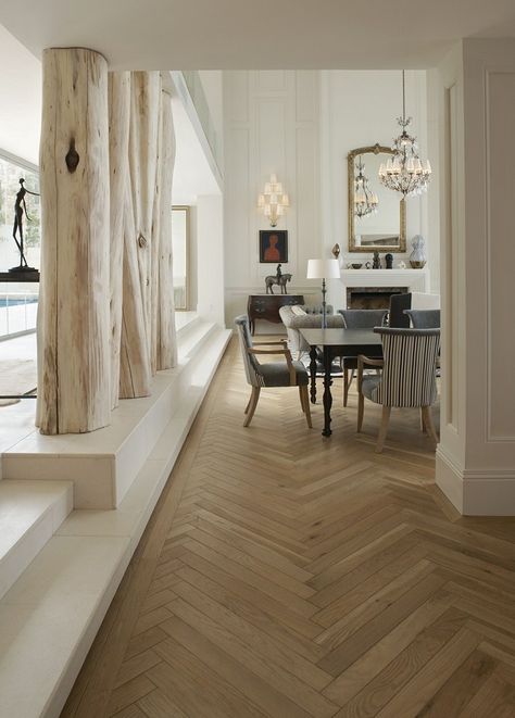 Oak Parquet Flooring, Herringbone Wood Floor, Herringbone Wood, Bleached Wood, Herringbone Floor, The Dining Room, Parquet Flooring, Elegant Dining, Wood Flooring