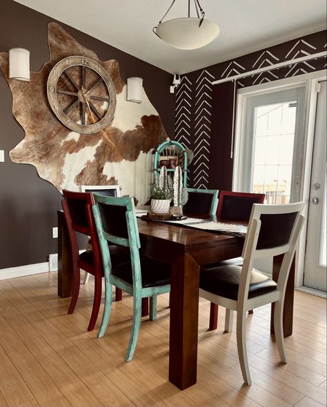 Western Dining Room Decor, Goth Dining Room, Western Dining Room, Western Kitchen, House Vibes, Dining Room Style, Dining Room Wall, House Deco, Western Homes