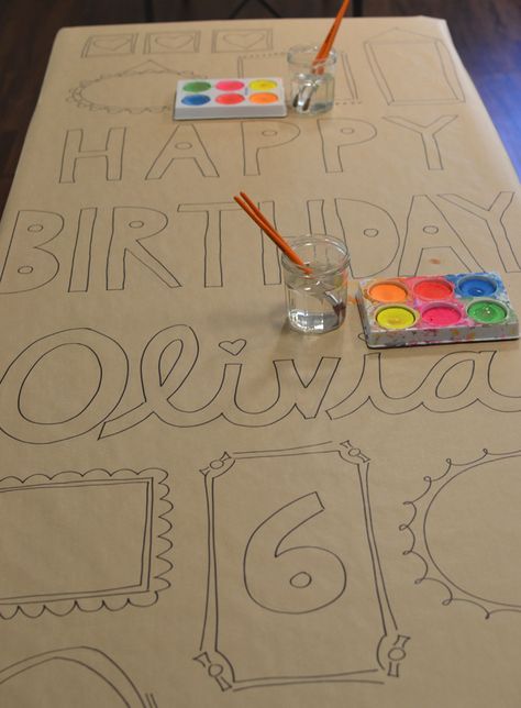 Make a birthday banner for your child's party that all their friends can paint! Diy Birthday Banner Painted, Happy Birthday Sign Diy Poster, Diy Birthday Banner Ideas, Birthday Signs Diy Poster, Diy Happy Birthday Banner, Arts And Crafts Birthday Party, Painted Birthday Banner, Bday Poster, Tyler Birthday