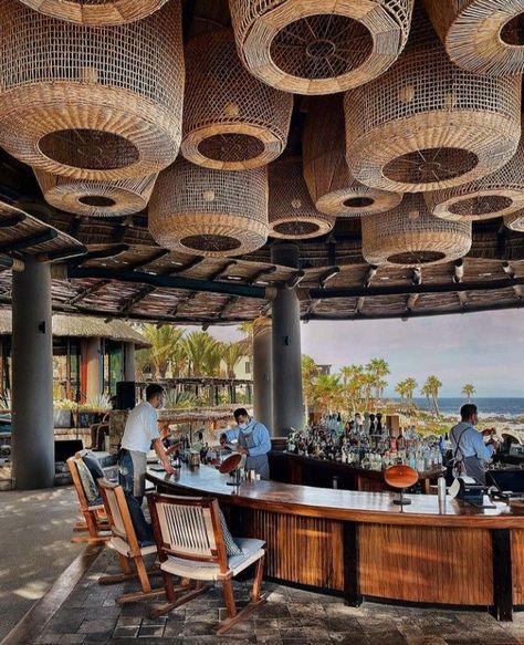 Open Restaurant Design, Bamboo Light Fixture, Boho Restaurant, Beach Restaurant Design, Interior Design Studios, Zanzibar Hotels, Open Restaurant, Coffee Restaurants, Decoration Restaurant