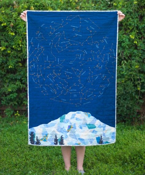 Custom Baby Quilt -- Lochlan's Universe (one of my favorites!) – Shannon Brinkley Studio Constellation Quilt, Camping Quilt, Ocean Quilt, Sky Quilt, Map Quilt, Landscape Quilt, Quilt Care, Landscape Quilts, Colorful Quilts