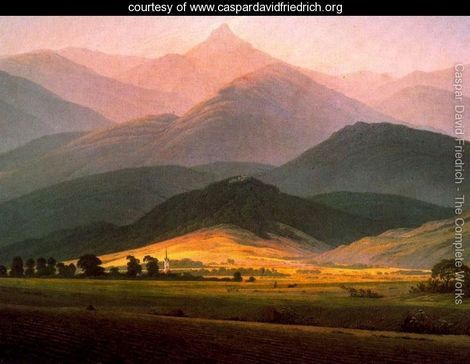 Landscape in the Riessengebirge - Caspar David Friedrich - www.caspardavidfriedrich.org David Friedrich, Caspar David Friedrich, Mountain Paintings, Caravaggio, Paint By Number Kits, Hand Painting Art, Cool Paintings, Learn To Paint, Oil Painting Landscape