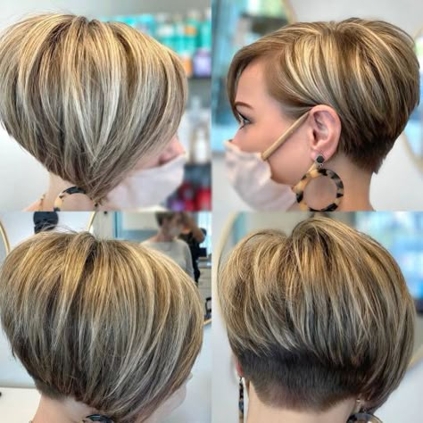 Dirty Blonde Bob, Short Layered Bob With Bangs, Short Bob With Undercut, モード ボブ, Undercut Bob Haircut, Short Stacked Bobs, Layered Bob With Bangs, Bob Ideas, Undercut Bob