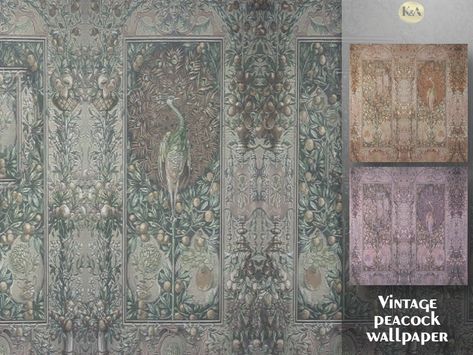 The Sims Resource - Vintage Peacock Wallpaper Sims 4 Cc, Sims 4 Shabby Chic, Sims 4 Wallpaper, Sims 4 Tattoos, Peacock Wallpaper, Swans Art, Vintage Peacock, Diamond Wall, 4 Wallpaper