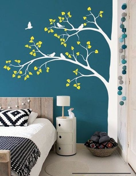 20 Artistic Wall Painting Ideas for Your Home Interior Design Wall Painting Decor Ideas, Simple Wall Paintings, Creative Wall Painting, Tree Sticker, Cotton Decor, Diy Wall Painting, Room Wall Painting, Bedroom Wall Designs, Wall Painting Decor