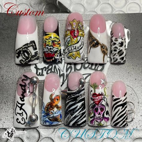 Y2k Duck Nails, Junk Nails, Punk Nails, Duck Nails, Goth Nails, Grunge Nails, Really Cute Nails, Inspiration Instagram, Instagram Nails