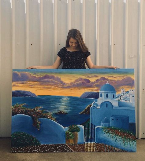 Big Canvas Painting Ideas Acrylic, Greece Painting, 3d Art Drawing, Inspiration Painting, Wall Paint Designs, Shania Twain, Sea Painting, Nature Art Painting, Big Art