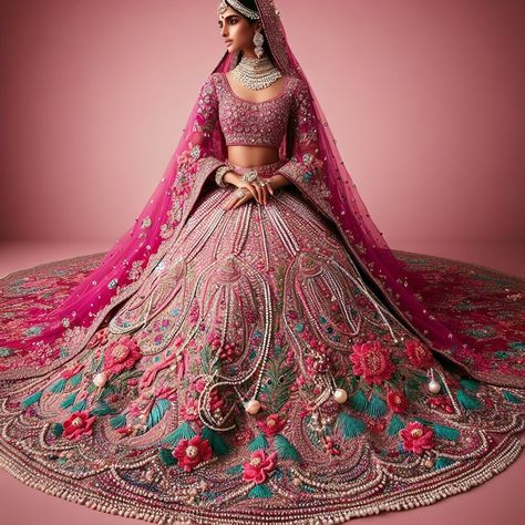 Bridal Lahenga Design Unique, Bride Lehenga Indian Red, Unique Indian Bridal Lehenga, Rani Pink Bridal Lehenga, Unique Bridal Lehenga Designs, Unique Bridal Lehenga, India Outfits, Indian Bridal Wear Red, Engagement Dress For Groom