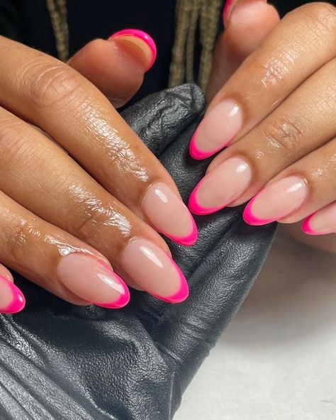 AWE LONDON on Instagram: "Pretty Pink Tips 💗 Service: Acrylic Infill with Coloured Tips Nail Technician: Perise" Almond Nails Coloured French Tip, Coloured Square French Tip Nails, French Coloured Nails, Nails French Tip Colour, Oval French Nails Colour, Coloured Tipped Nails, French Coloured Tips, Coloured French Tip Acrylic Nails, One Colour Acrylic Nails