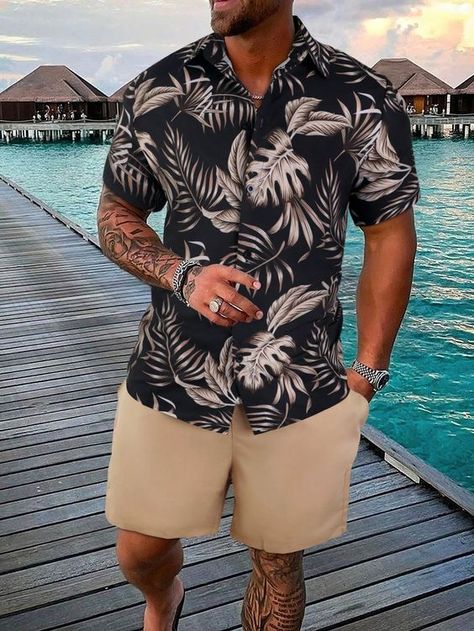 A great top. My height 177 weight 70 took the largest size Shorts Shirt Outfit, Vacation Adventures, Tropical Print Shirt, Drawstring Waist Shorts, Polyester Jacket, Leisure Time, Mens Fashion Summer, Short Shirts, Mens Casual Outfits