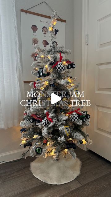 Jasmine Navarro 🎄 on Instagram: "Okay it came out so cute!!! 😍 did you guys catch those diy ornaments? 👀 video coming later! Surprisingly the boys have listened so far that they are not toys and they have to stay on the tree 😂🙌🏽 decorating their tree kicked off decorating the rest of our house and I’ll be sharing those videos too! 🎄 
#monsterjam #monsterjamfamily #monsterjamchristmas #boymom #boymomlife #playroom #christmastree #christmastime #toddlermom #momsofinstagram" Monster Truck Christmas Tree Ideas, Toddler Boy Christmas Tree, Boys Christmas Tree, Monster Truck Christmas, Boy Christmas Tree, Truck Christmas Tree, Toddler Boys Room, Toddler Mom, Monster Jam