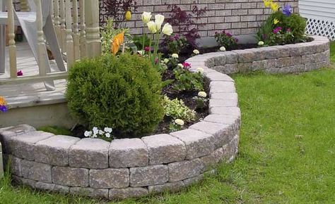 AB Garden Accent Block Flower Bed Border, Garden Border Stones, Raised Garden Bed Design, Garden Bed Design, Garden Edging Stones, Backyard Raised Garden, Garden Border Edging, Small City Garden, Garden Retaining Wall