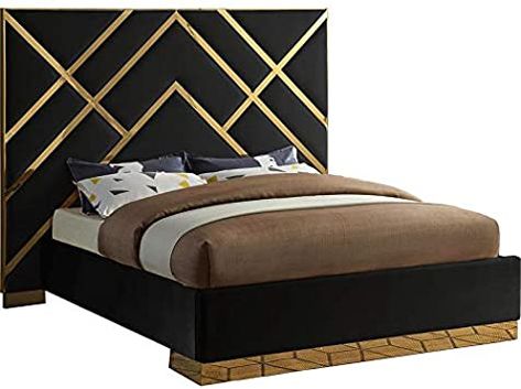 Velvet Queen Bed, Steel Bed Frame, Gold Bed, Velvet Upholstered Bed, Lit King Size, Box Springs, Steel Bed, Gallery Furniture, Velvet Headboard