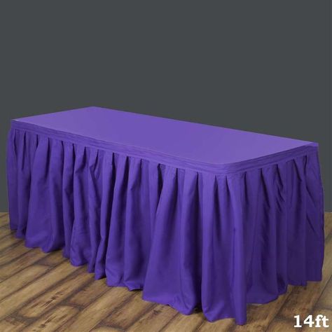 14FT Purple Pleated Polyester Table Skirt in 2022 | Table skirt, Table cloth decorations, Gift table wedding Skirt For Wedding, Beach Theme Candles, Gift Table Wedding, Table Skirts, Debut Ideas, Baby Shower Favors Diy, Table Cloth Decorations, Wedding Party Table, Sophisticated Decor