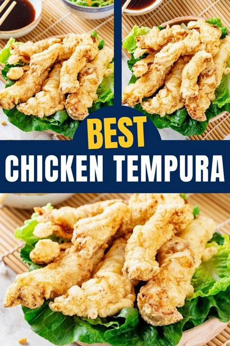 Chicken Tempura that takes 20 minutes to make and is incrediby delicious. This chicken tempura recpie has seasoned chicken with a crisp and fluffy tempura batter coating. It is easily one of the best Japanese chicken recipes! Easy Tempura Batter Recipe, Tempura Chicken Tenders, Tempura Batter Chicken, Easy Tempura Batter, Chicken Tempura Recipe, Tempura Batter Recipe, Deep Fried Chicken Breast, Tempura Recipes, Japanese Chicken Recipes