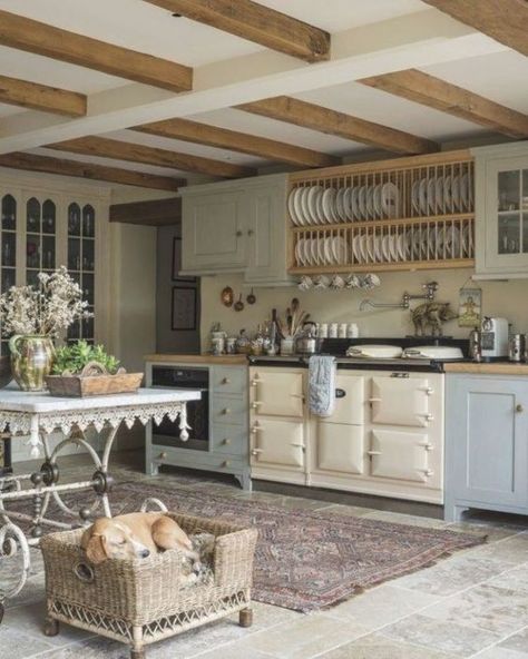 What is Cottage Style? | Stone Cottage Home Stone Cottage Homes, Cream Aga, Aga Kitchen, Country House Kitchen, French Country Decorating Kitchen, Country Cottage Kitchen, Country Kitchen Designs, French Country Kitchens, Country House Interior