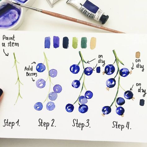 Plants Doodle, Fruit Watercolor, Step By Step Watercolor, Watercolor Tips, Watercolor Food, Watercolor Fruit, Fruit Painting, 수채화 그림, Plant Drawing