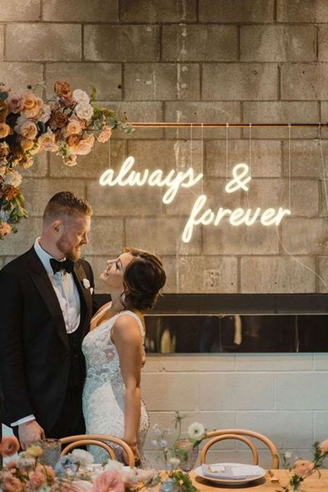 Creative Wedding Sign, Sweetheart Table Backdrop, Head Table Wedding, Sweetheart Table Wedding, Always Forever, Custom Wedding Signs, Neon Sign Bedroom, Wedding Neon Sign, Neon Wedding